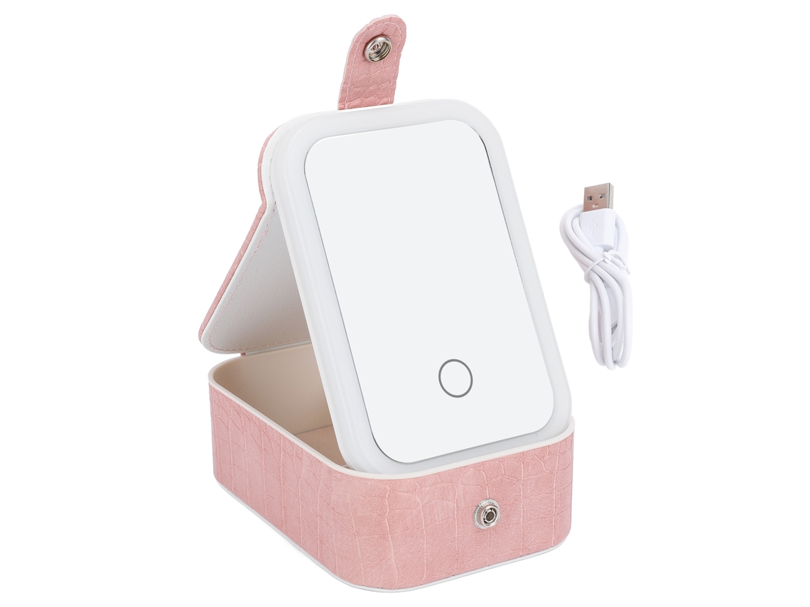 Caja De Maquillaje Con Espejo Led Portátil Organizador Dividido Para Viajes Y Hogar