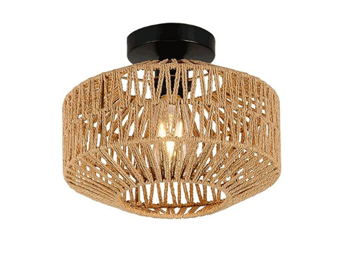 Lustre de Rattan Natural Trançado À Mão com Fonte de Luz Led. MDUG