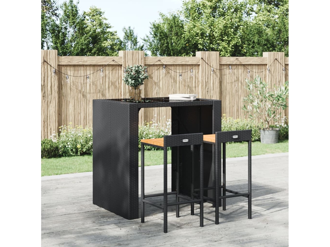 Vidaxl Bancos De Bar 2 Pcs Vime Pe E Madeira De Acácia Maciça Preto