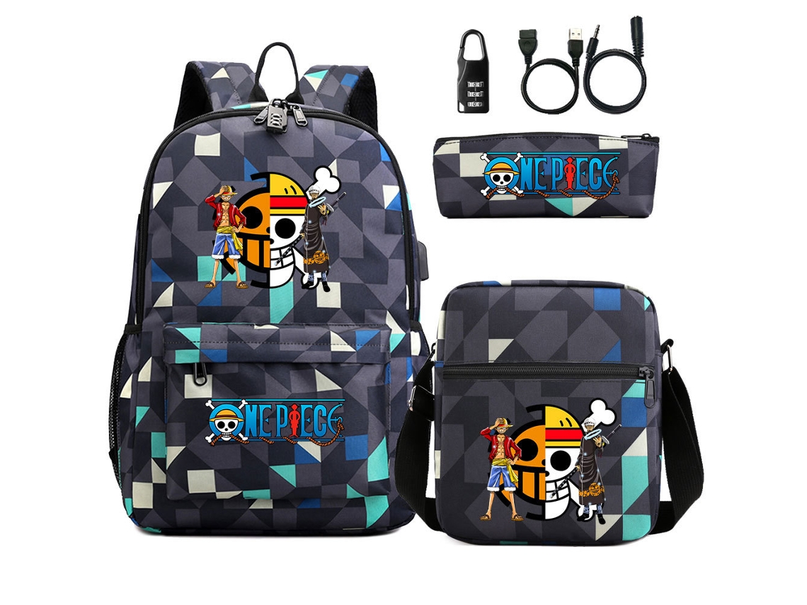 One Piece com Trava de Senha Mochila KOHREE de Estudante de Três Peças