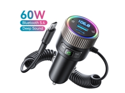 Transmissor Fm YIZHOOD 60W Bluetooth 5.4 Pd Qc 3.0 Carregador de Carro Super Rápido Dual Mics Hifi Deep Sound Usb C Preto