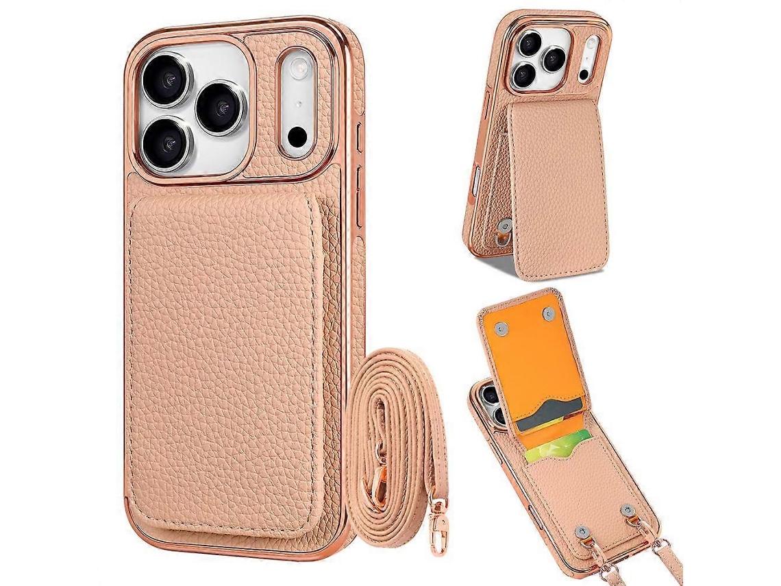 Vietao Capa Carteira Para Celular Com Textura De Lichia Em Pu E Cordão Para Iphone 17 Pro