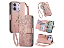 Capa Carteira De Couro Com Zíper, Estampa De Flores E Folhas, Com Alça, Para Celular Redmi 15c 5g/4g Global 171mm