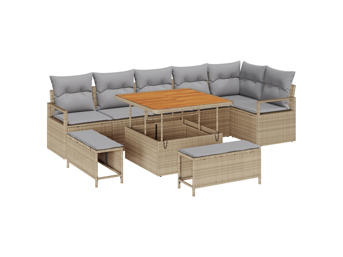 Conjunto 9 Conjunto De Sofá De Jardim Vidaxl Bege Vime Pe (287 X 122 X 85 Cm)