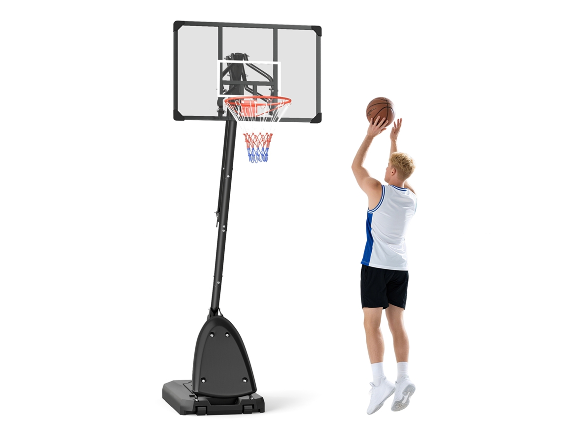 Cesta de Basquete Ajustável de 236 a 293 Cm com Rodas, Tabela em Policarbonato, Base Recarregável para Uso Externo, Preta. VELTUS TRADE
