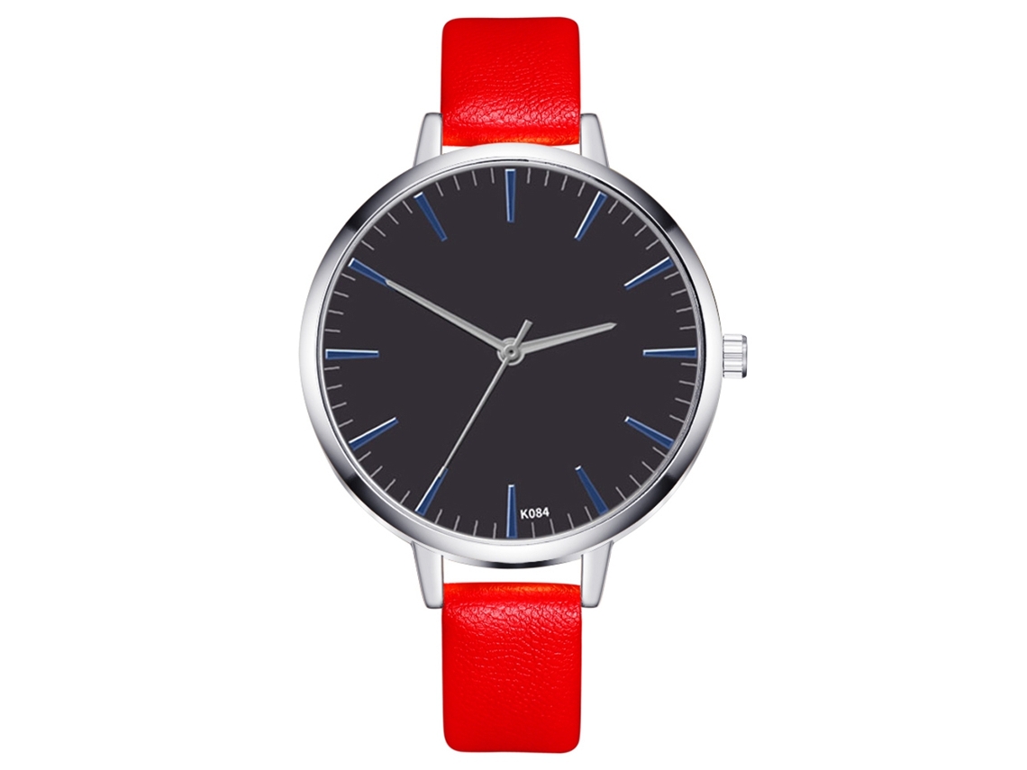 Relógio de Pulso Feminino de Quartzo com Pulseira Pu Casual Mostrador Redondo (vermelho)