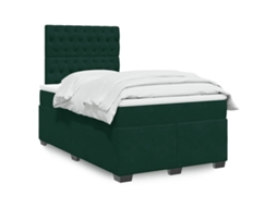 Vidaxl Cama Boxspring com Colchão 120x190 Cm Veludo Verde escuro