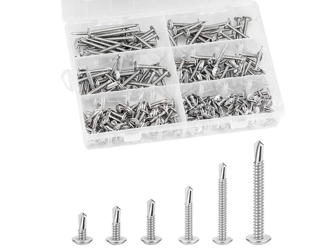 Conjunto De 200 Parafusos De Cabeça Panela Autoperfurantes Em Aço Inoxidável, Tamanhos M4.2* 50mm/38mm/30mm/25mm/19mm/13mm