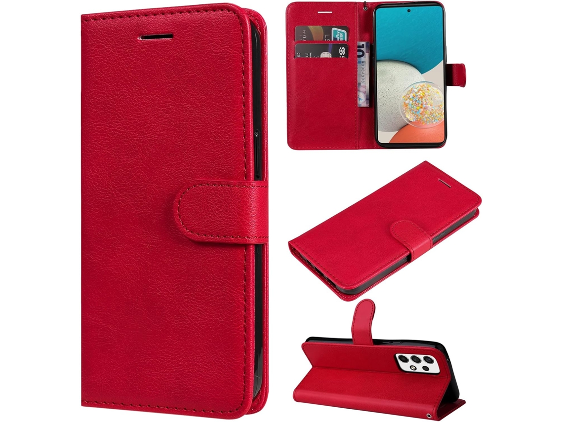 Capa Fólio Fechamento para Samsung Galaxy A53 5G HONGWE. Pele Sintética Anti-Choque Magnética Vermelho