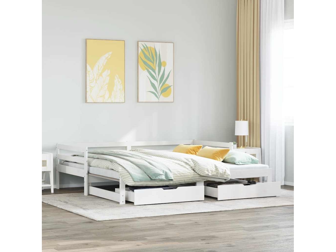 Vidaxl Sofá-cama C/ Gavetas 90x200cm Madeira De Pinho Maciça Branco