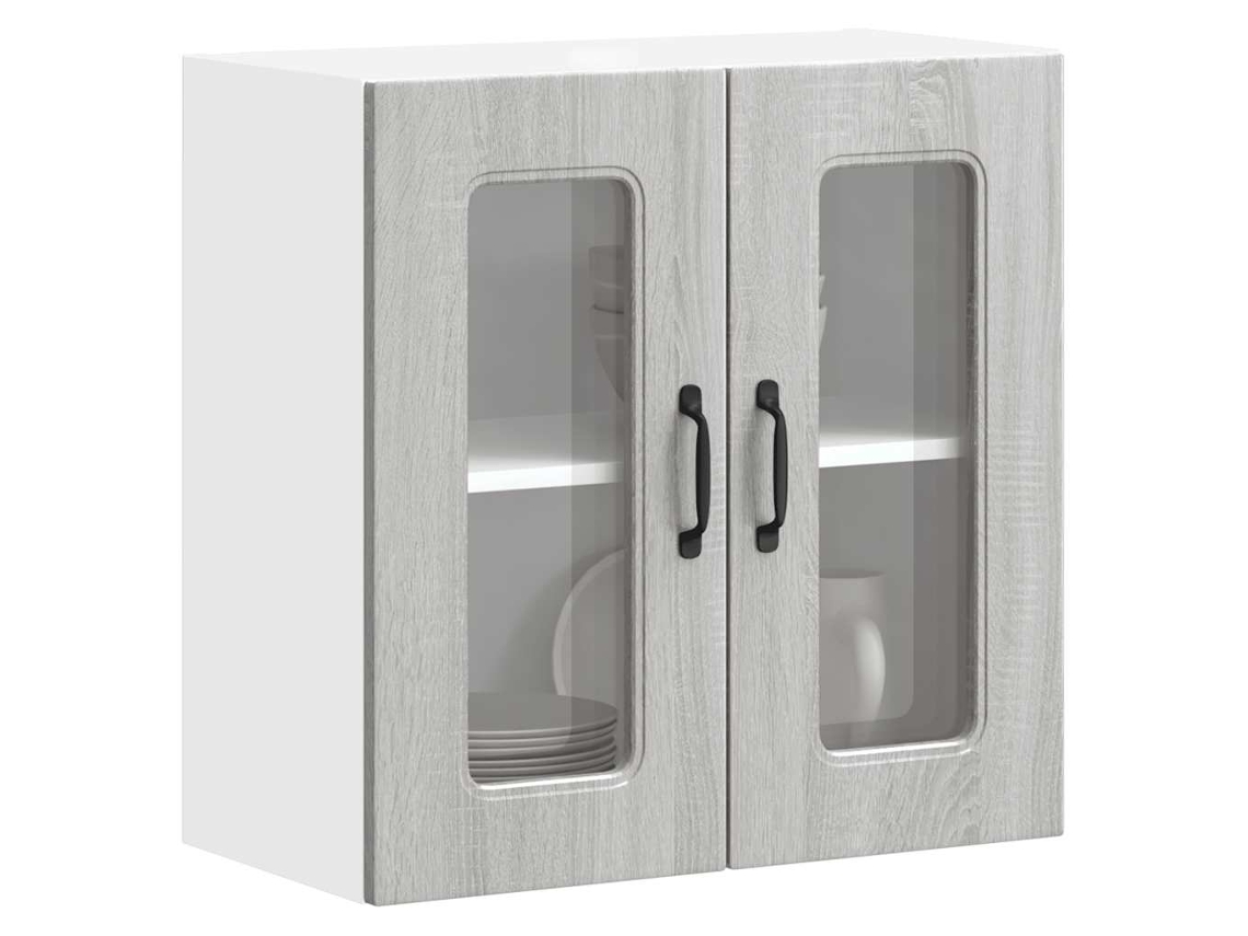 Vidaxl Armário De Parede De Cozinha Porta Vidro Kalmar Cinza Sonoma