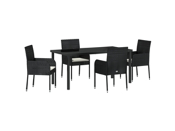 Conjunto 5 De Jantar De Jardim Com Almofadas Vidaxl Preto Rattan Poliéster