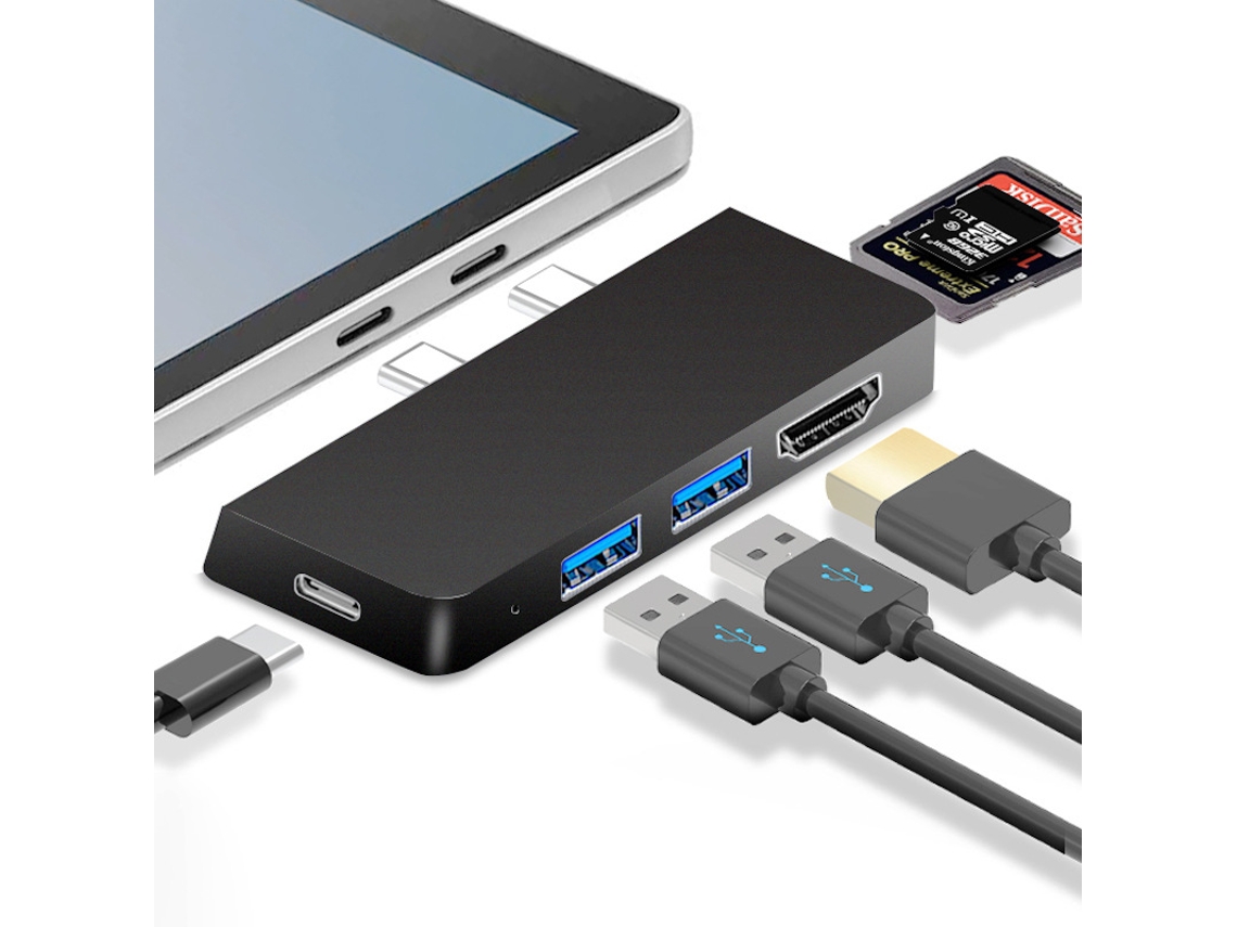 Yizhood Usb C Docking Station para Microsoft Surface Pro X 8 9 Tipo C Usb 3.0 Hdmi Tf Sd Preto
