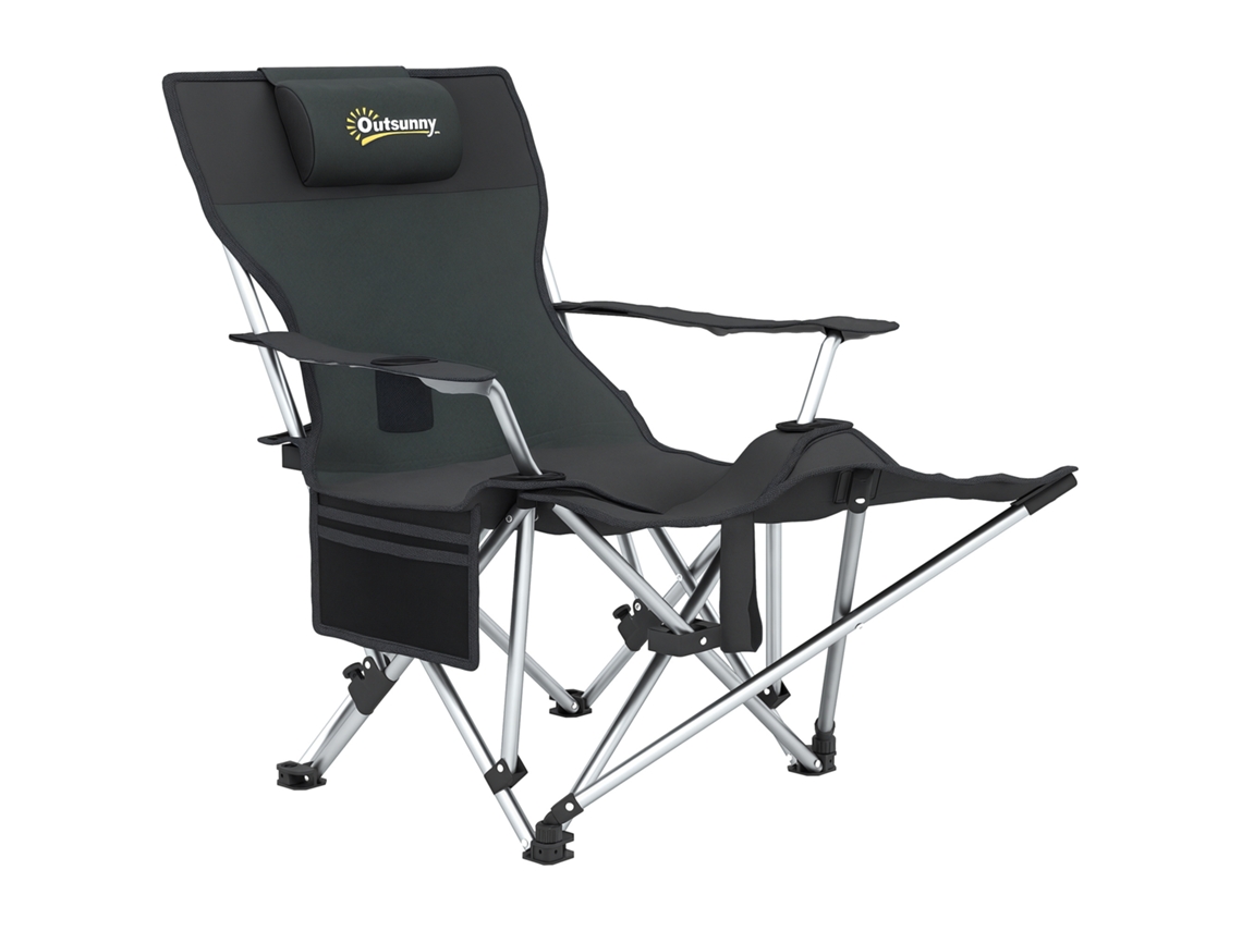Cadeira de camping reclinável com apoio para os pés e porta copos BTFORUS