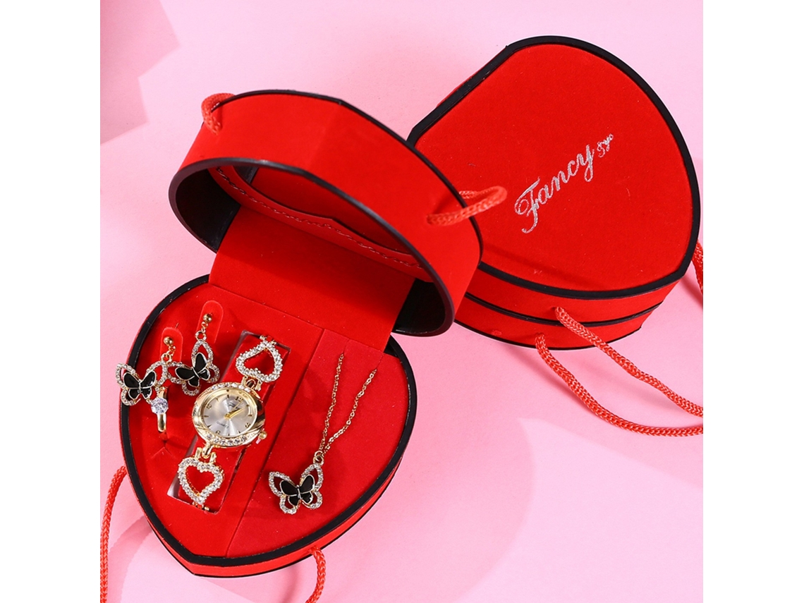 Conjunto de Presente Feminino com Relógio de Pulseira de Malha e Caixa Laranja SPQMENT