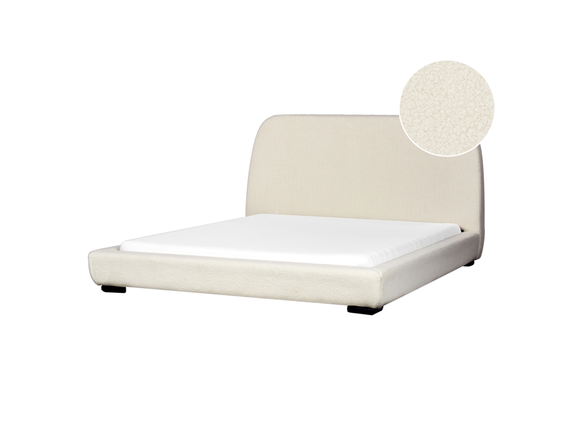 Cama de Casal BELIANI Roisel de Bouclé Creme Claro 160x200