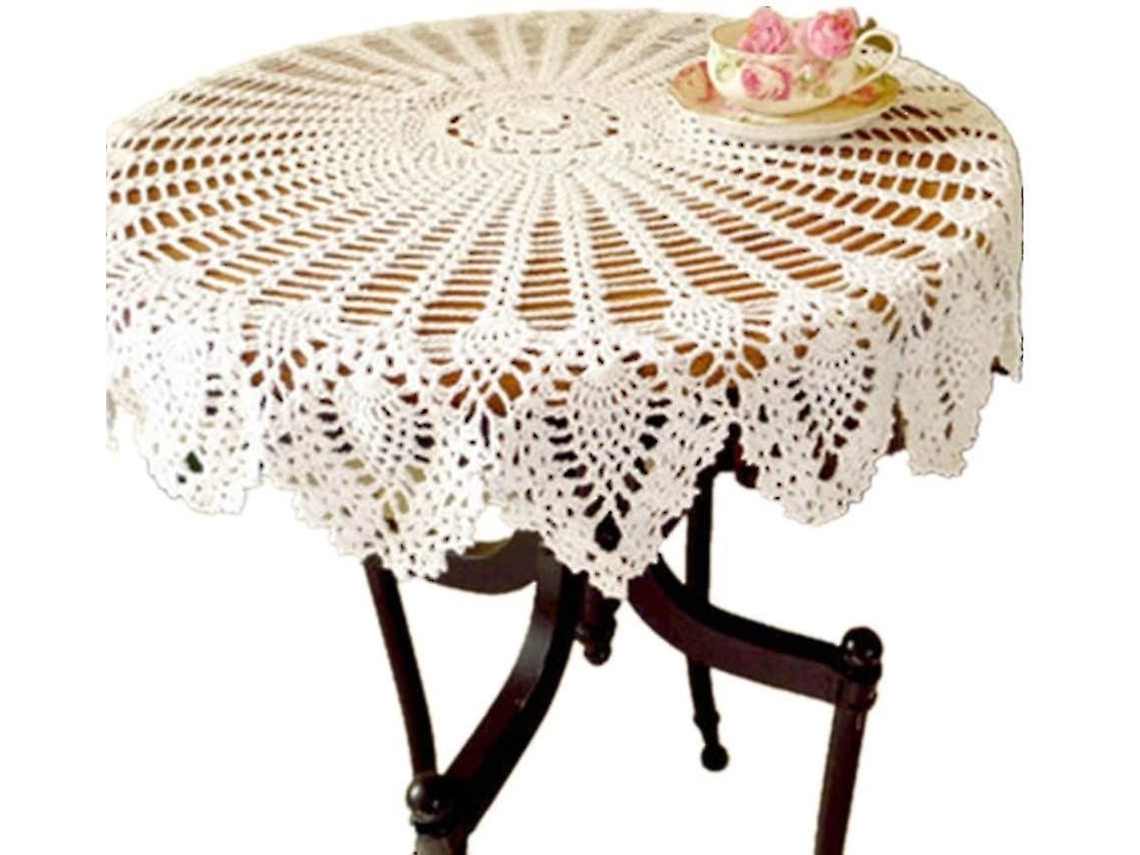 Toalha De Mesa Retrô Redonda De Renda Feita À Mão Em Crochê De Algodão/capa 90 Cm (bege) 90 Cm Redonda Branca