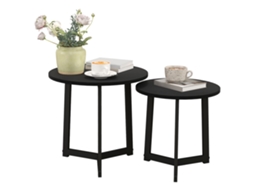 Mesa de Centro BTFORUS, 2 peças, estrutura de metal, MDF, redonda, deslizável, preto