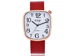 Relógio de pulso CCQ Quartz para mulheres e homens com mostrador numérico vermelho e branco
