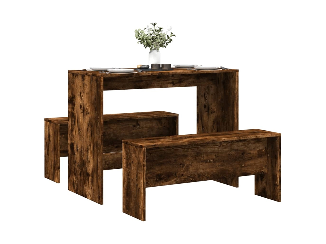 Vidaxl 3 Pcs Conj. Mesa Jantar E Banco Deriv. Madeira Carvalho Fumado
