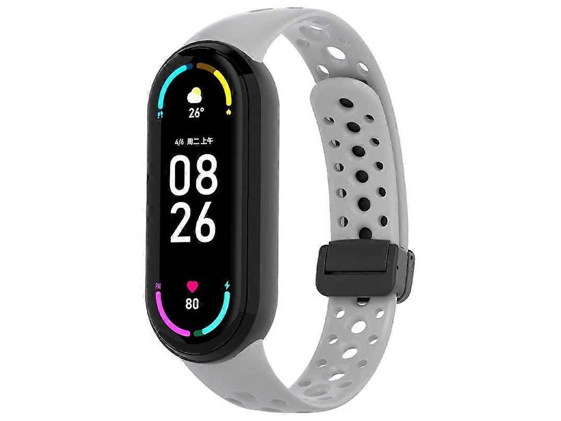 Pulseira De Silicone Preta Com Fecho Magnético E Furos Redondos Para Xiaomi Smart Band 10/9/8