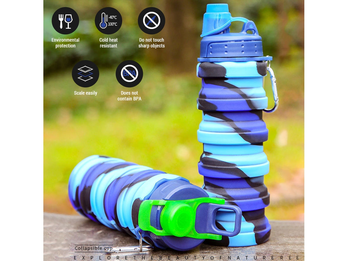 Garrafa de Silicone Plegável 500ml para Viagem e Esporte