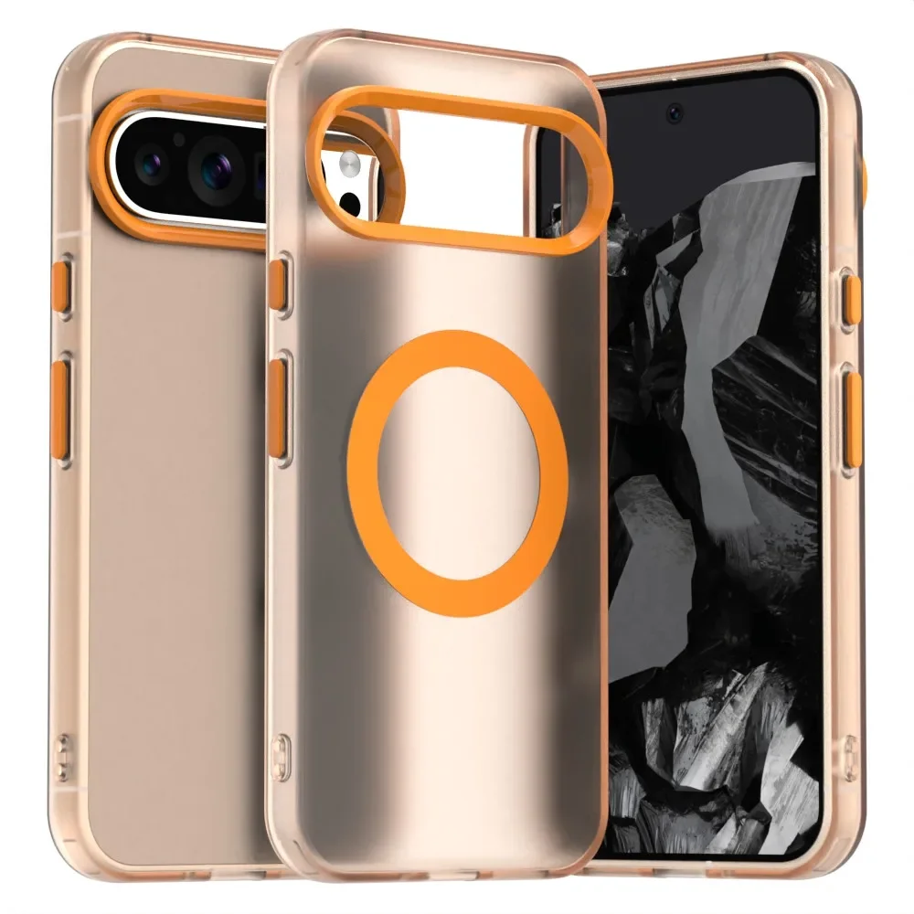 (laranja, Google Pixel 10 Pro) Capa Transparente Fosca Cristal Para Celular, Resistente A Impactos, Com Carregamento Sem Fio Magnético.