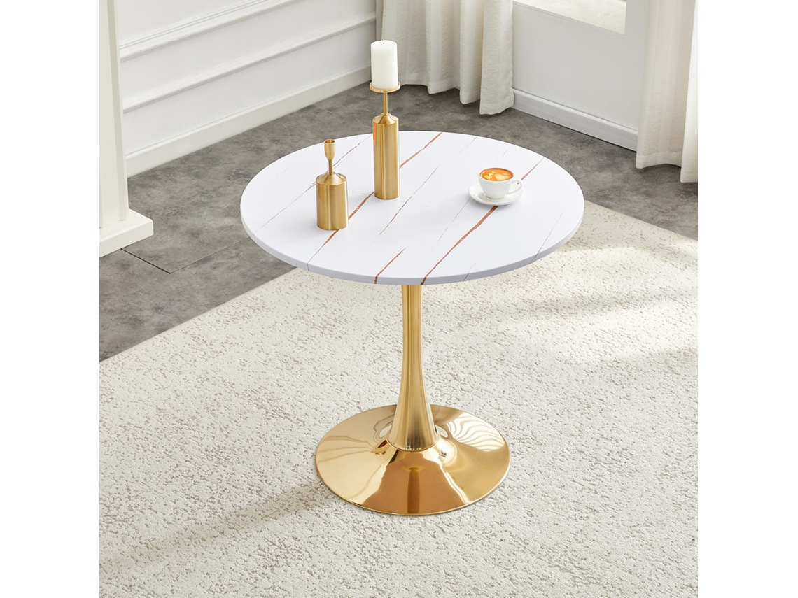 Mesa de Jantar Redonda Branca 80cm Design Tulipa com Pé Metálico Moderno para Cozinha e Sala