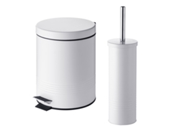 Relaxdays Conjunto Casa De Banho 2 Peças: Escova Wc Com Tampa, Balde 5 L Com Pedal E Fecho Suave, Metal, Branco