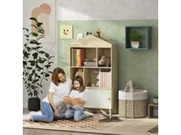 Estante Infantil em Madeira Branca e Natural, 4 Prateleiras Abertas com 80x30x140,5cm para Quarto.