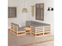 Vidaxl 8 Pcs Conjunto Lounge De Jardim C/ Almofadões Pinho Maciço