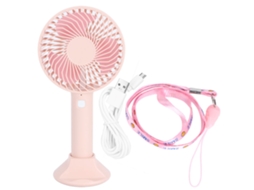 Ventilador Portátil Usb Carregável Rosa com Suporte