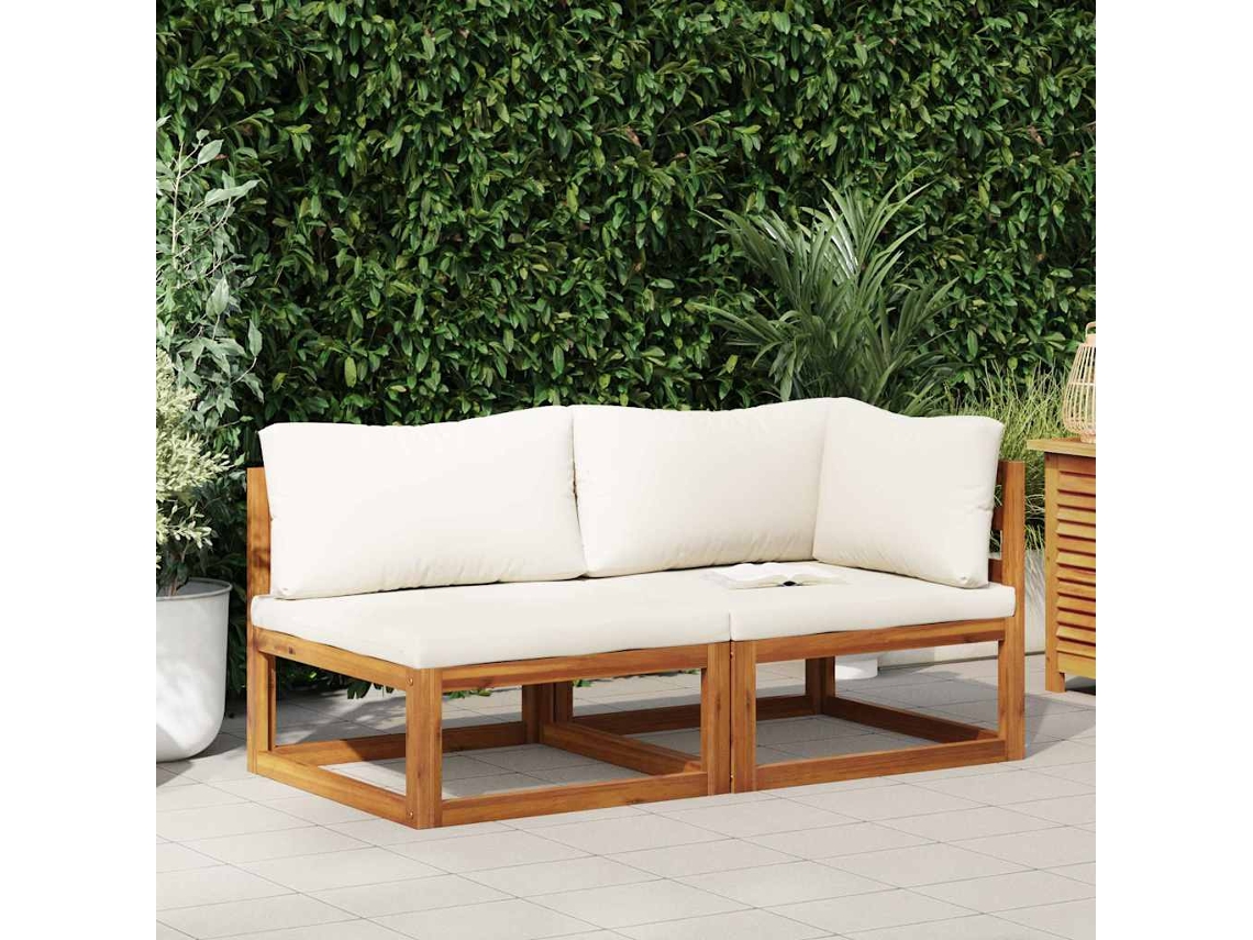 Vidaxl Conjunto De Sofás 2 Pcs C/ Almofadões Branco Nata Acácia Maciça
