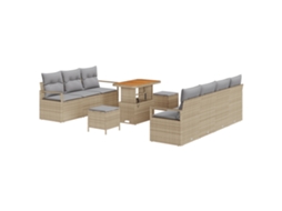 Conjunto 10 Conjunto De Sofá De Jardim Vidaxl Bege Vime Pe (230 X 62 X 85 Cm)