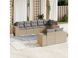Vidaxl 8 Pcs Conjunto De Sofás P/ Jardim Com Almofadões Vime Pe Bege
