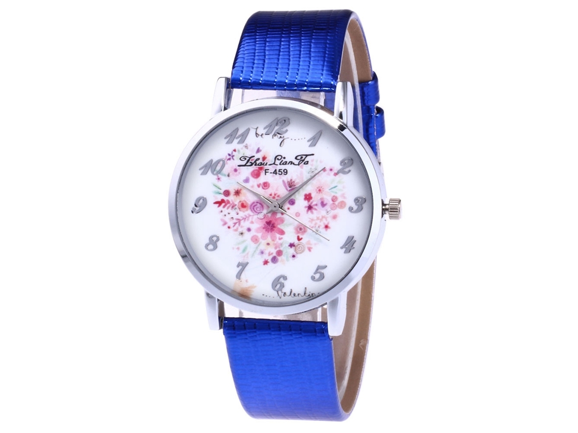 Relógio de Pulso Feminino Elegante de Quartzo com Mostrador Redondo e Pulseira de Couro Azul