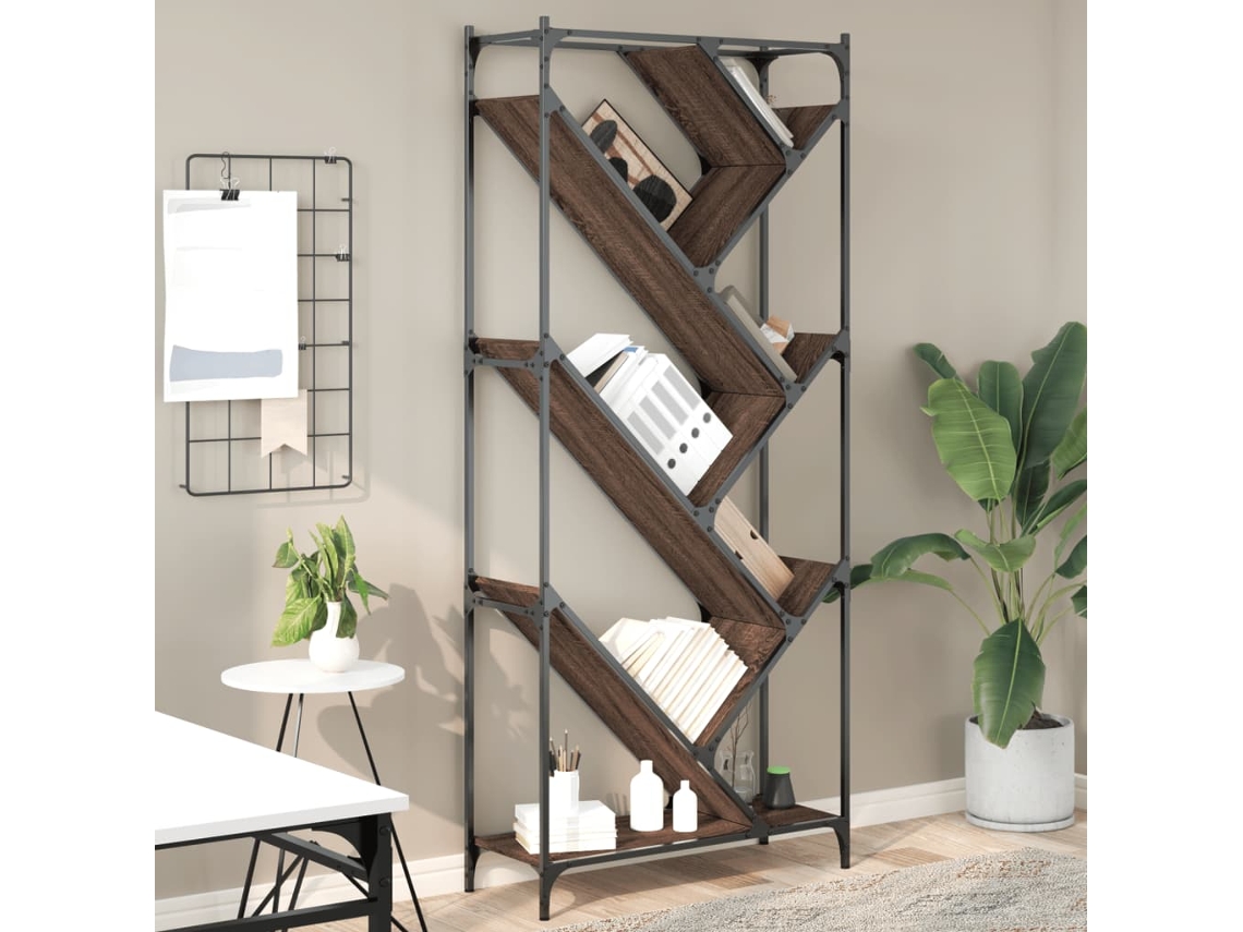 Vidaxl Estante 79x30x180 Cm Deriv. De Madeira/metal Carvalho Castanho