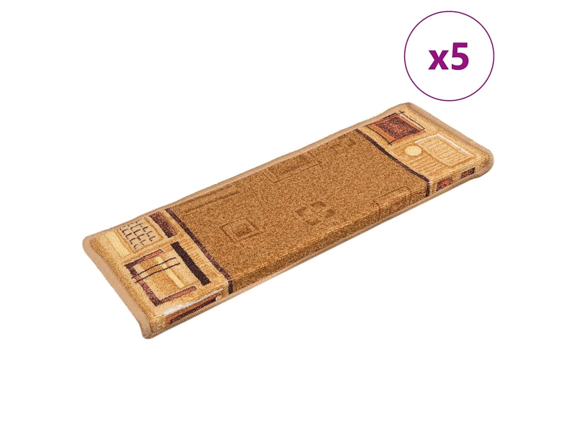 Vidaxl Tapetes De Escadas Adesivos 5 Pcs 65x21x4 Cm Bege