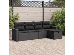 Vidaxl 5 Pcs Conjunto Sofás De Jardim Com Almofadões Vime Pe Preto