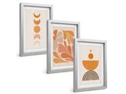 Pinturas Murais Modernasformas Abstratas Laranja Moldura Prateada Fotos Para O Corredor Espelharte (3 Peças 20x30 Cm)