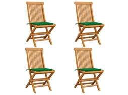 Vidaxl Cadeiras De Jardim C/ Almofadões Verdes 4 Pcs Teca Maciça