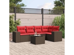 Vidaxl Conjunto De Sofá De Jardim Com 6 Peças E Almofadas Em Rattan Sintético Marrom