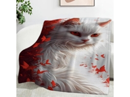 Manta com Estampa de Leão e Gato Folha Vermelha 180x200 Cm Multifuncional Macia Aconchegante em Flanela Ideal