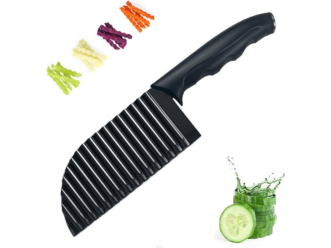 Cortador de Batatas em Forma de Onda de Aço Inoxidável, Ferramenta para Cortar Legumes e Frutas, 29*7.4cm, Preto
