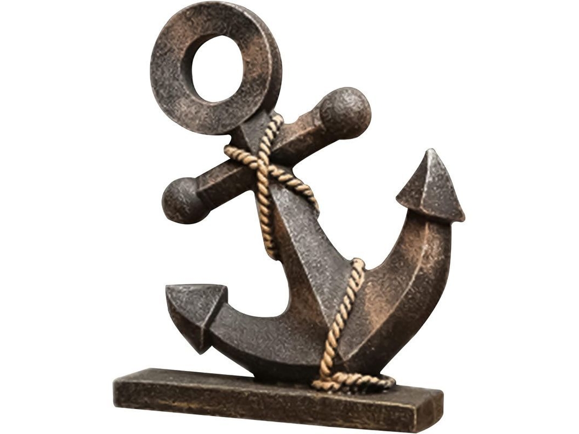 Adorno De Parede De Timão De Barco Náutico, Âncora Estilo Mediterrâneo Resina Sintética 17,5x21cm 350g