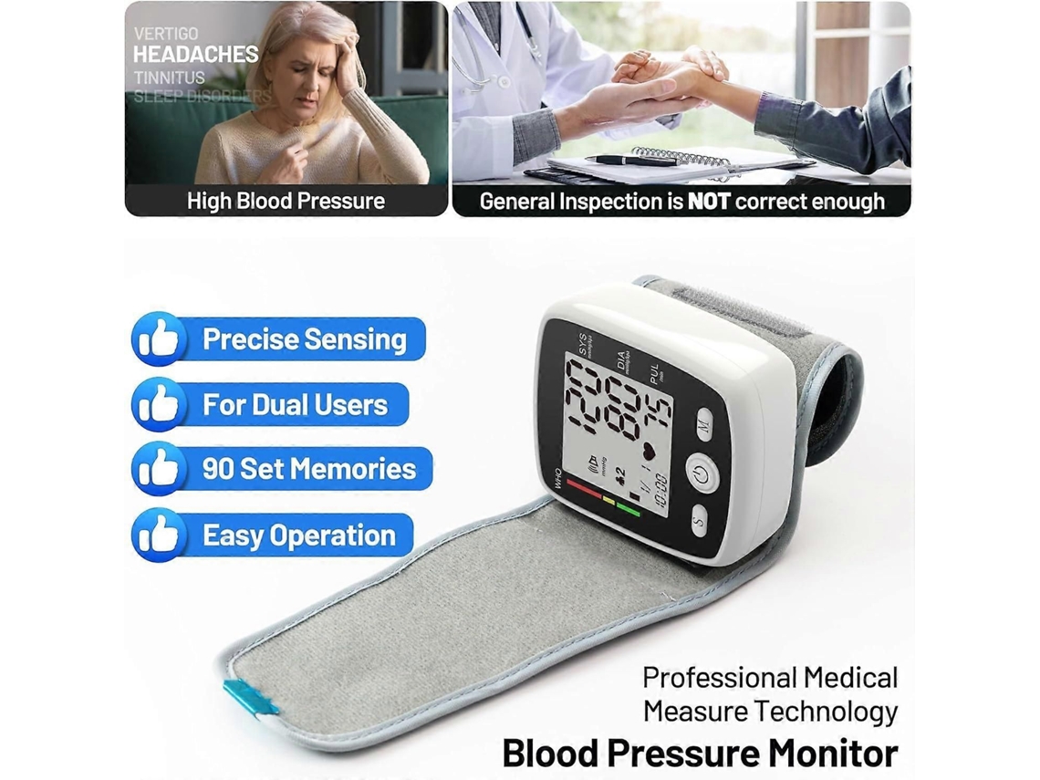Monitor De Pressão Arterial Digital Com Braçadeira De Pulso Ajustável