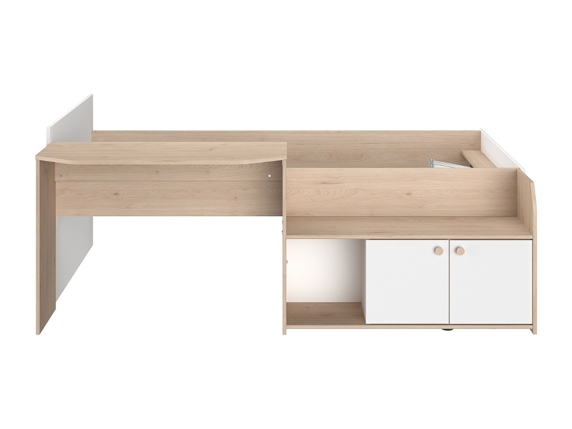 Cama Combinada Com Secretária E Arrumação Mivona Vente-unique Natural Claro, Branco 90 X 190 Cm, 90 X 200 Cm - Sem Colchão - Sem Estrado