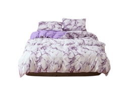 Conjunto de lençóis marmoreados de poliéster com capa de edredão e travesseiros tamanho double Eu roxo S/MARCA