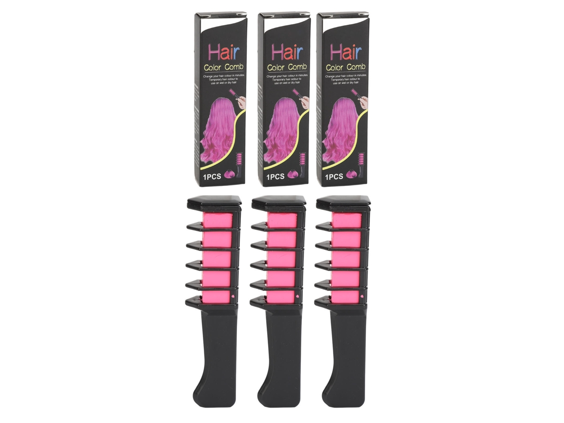 2026 3pcs Pente de Giz para Cabelo Cor Temporária Dye Suave para Cosplay Festa de Aniversário Natal Rosa