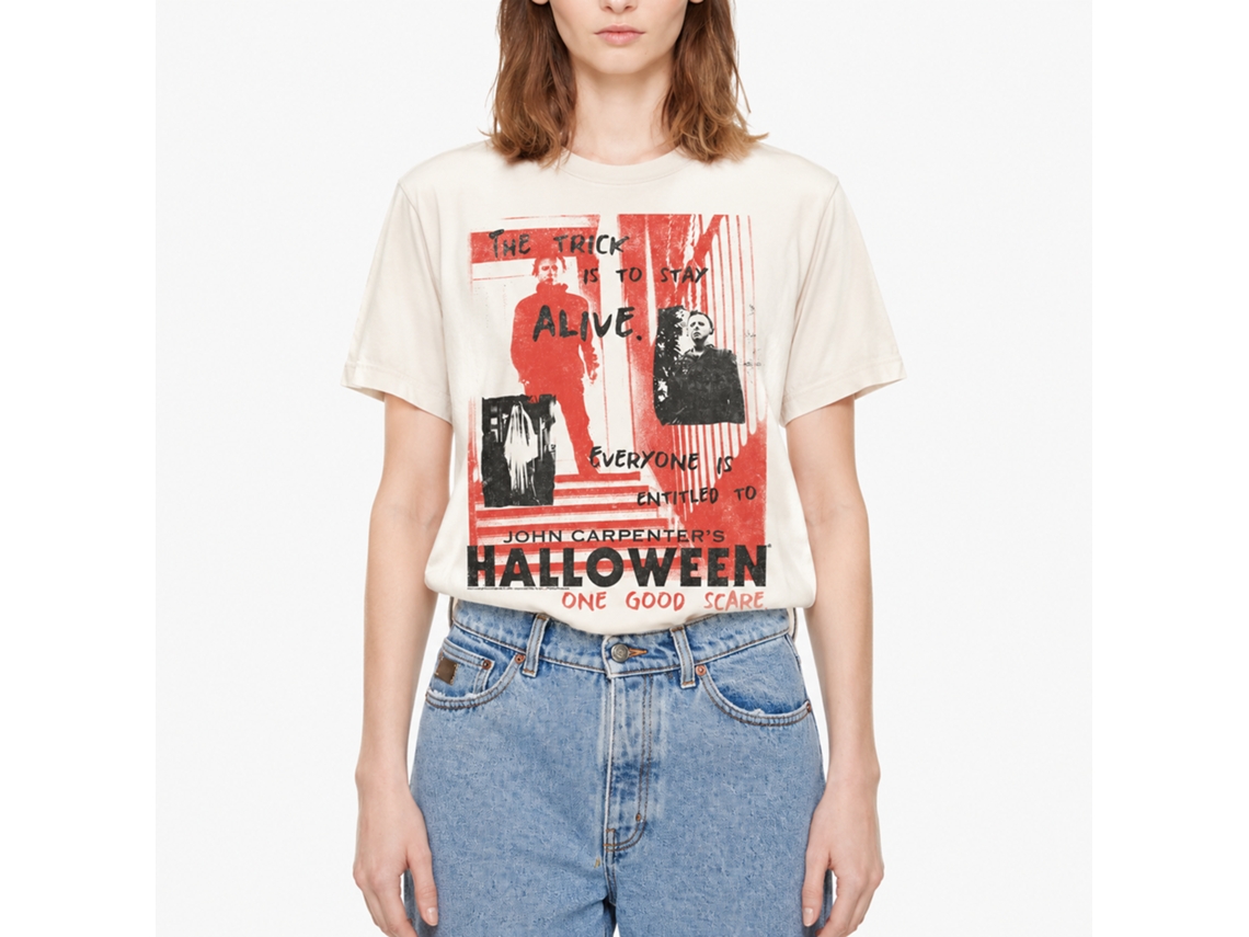 Rockinstone Halloween Movie One Good Scare Handwritten Solid Natural Adult T-shirt Size:m